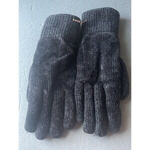 Isotoner Vintage Nylon Suede Black Knit Winter One Size Stretch Womens Gloves
